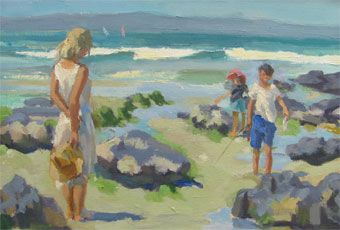 Figures at Carlton beach, Tasmania, taken from an en plein air study.