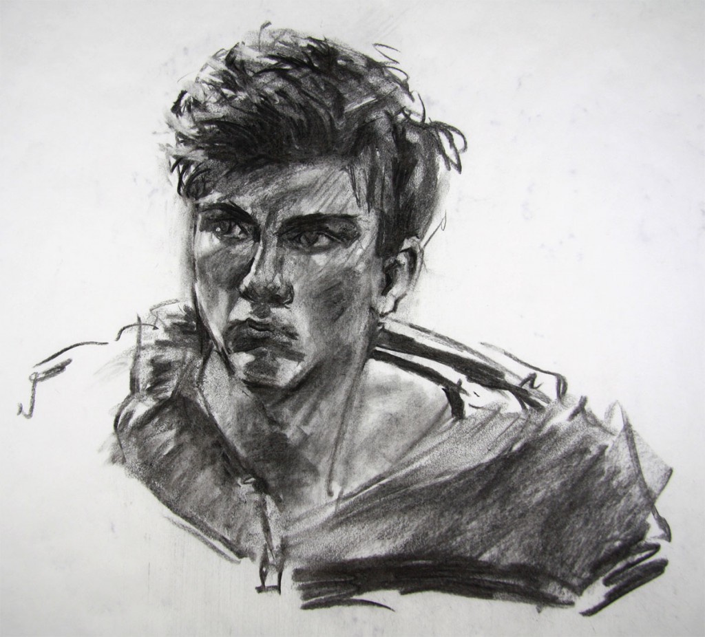 Charcoal sketch of Tom at 15, done in 30min from life in home studio in Hobart, Tasmania.