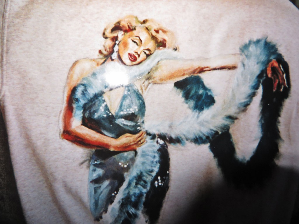 Painting of Marilyn Munroe on a sweatshirt for a fan of Marilyn.